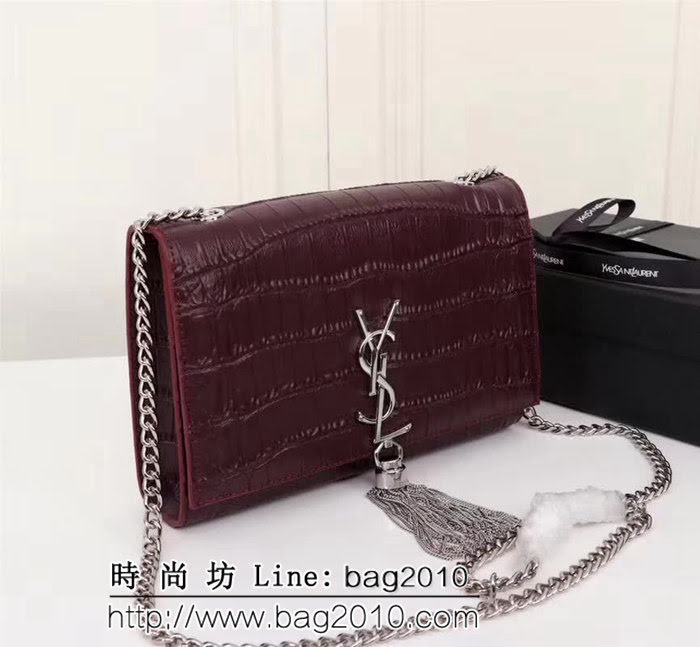 YSL聖羅蘭 專櫃原版鱷魚牛皮 鏈條流蘇單肩小包 F311224 YAS1162